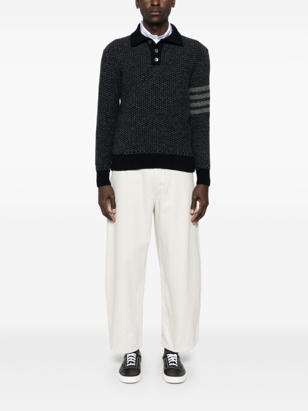 THOM BROWNE - Men Tonal Textured Stitch Funnel Neck Knitwear Online