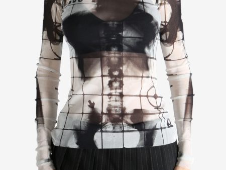 JEAN PAUL GAULTIER - Women Printed  Squeletor  Mesh Long Sleeves Top Sale