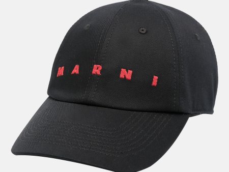 MARNI - Black Organic Gabardine Cap with Embroidered Logo Sale