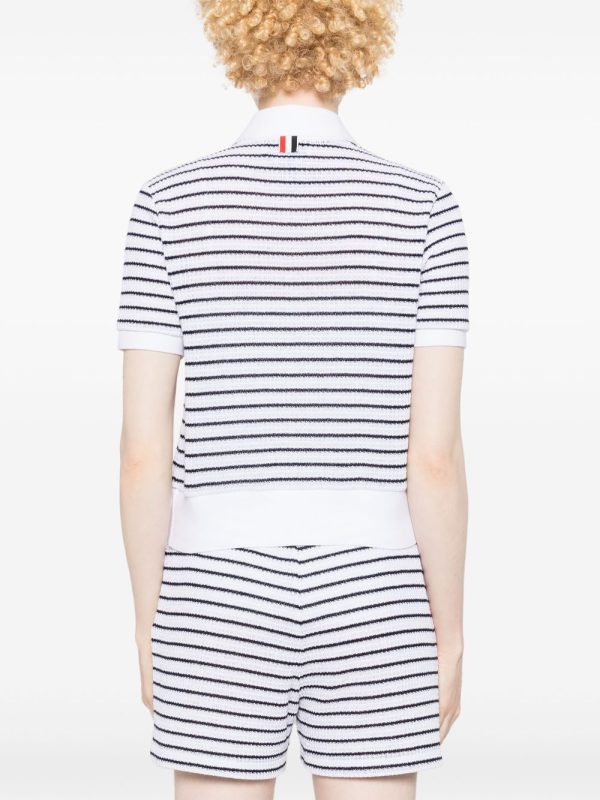 THOM BROWNE - Women Short Sleeve Rib Cuff Polo In Striped Textured For Cheap