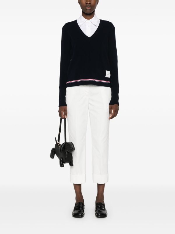 THOM BROWNE - Women Long Sleeve V Neck Top Online Sale