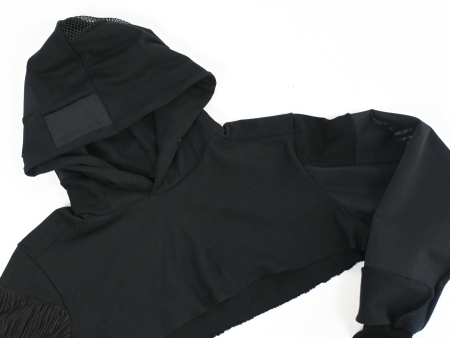 Black patch-work extra crop hoodie Online Hot Sale