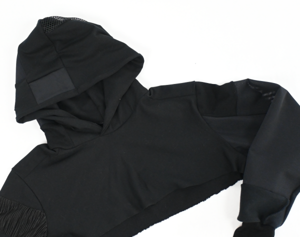 Black patch-work extra crop hoodie Online Hot Sale