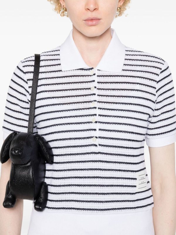 THOM BROWNE - Women Short Sleeve Rib Cuff Polo In Striped Textured For Cheap