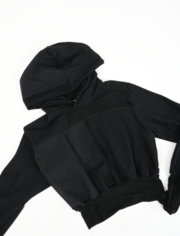 Black patch-work signature hoodie Hot on Sale