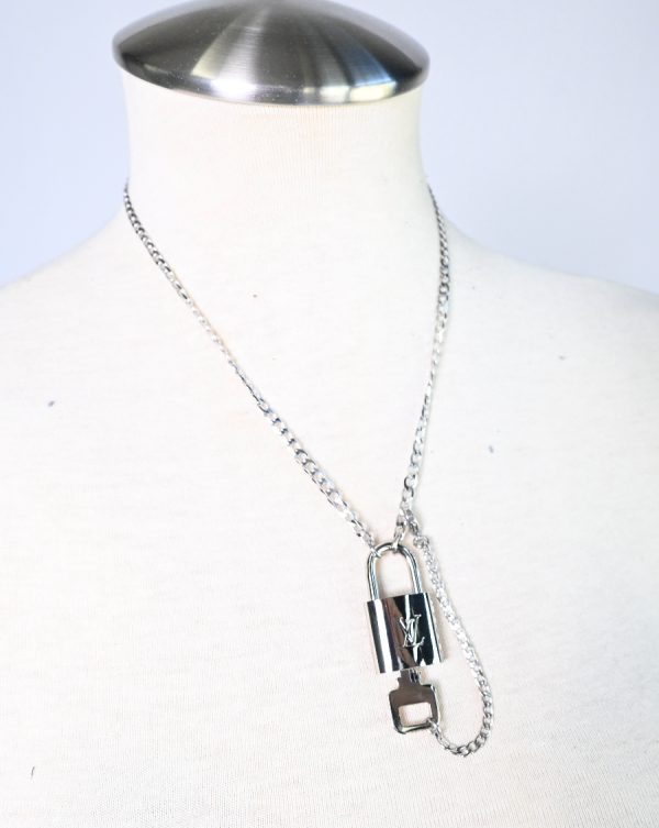 Silver lock necklace on Sale