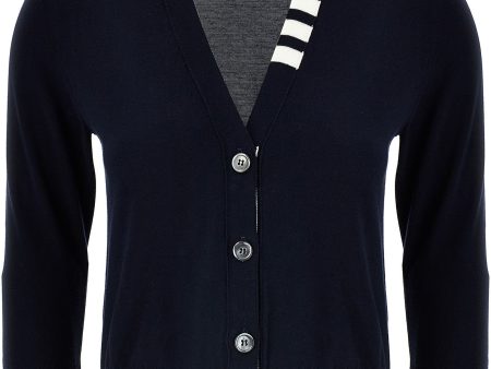 THOM BROWNE - Women Jersey Stitch 3 4 Sleeve  W 4 Bar Stripe V Neck Cardigan Hot on Sale