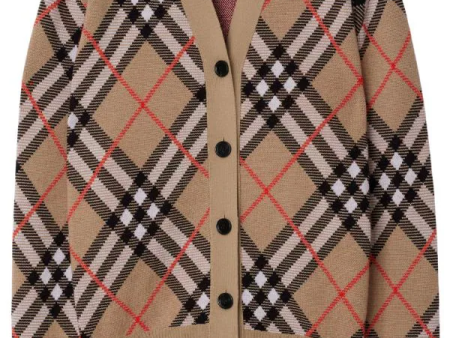 BURBERRY - Women Check Wool Blend Cardigan Online Sale