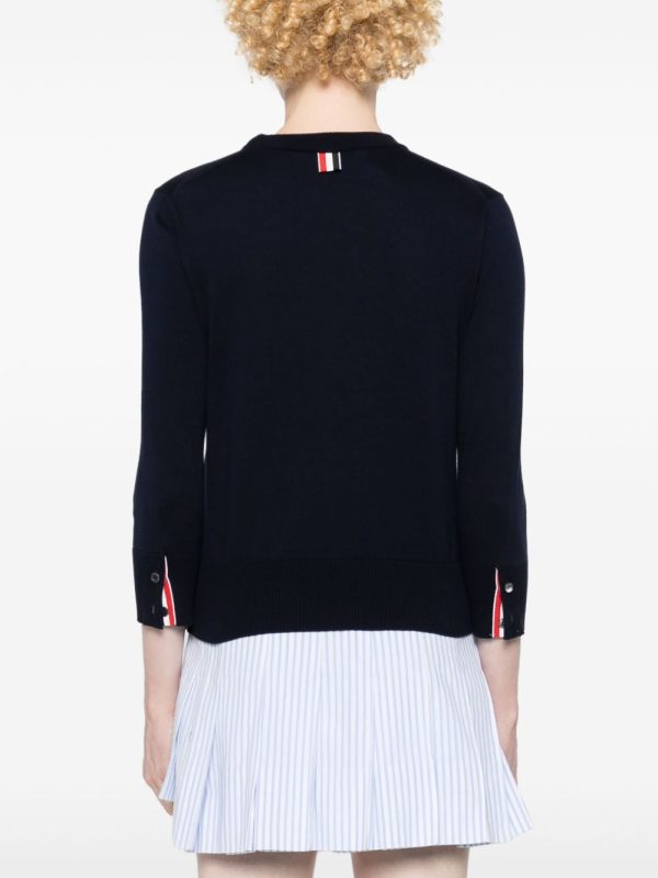 THOM BROWNE - Women Jersey Stitch 3 4 Sleeve Crew Neck Pullover  W 4 Bar Intarsia Cheap