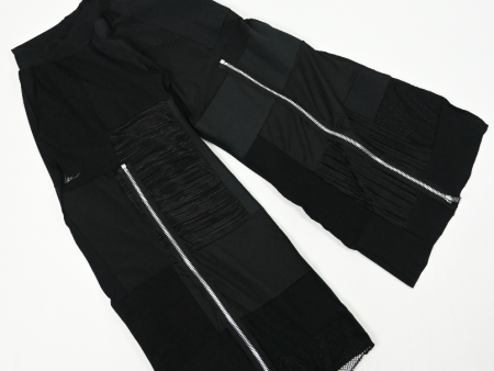 BLACK patch-work wide leg zip pants (S M) Supply