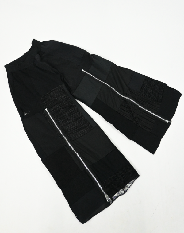 BLACK patch-work wide leg zip pants (S M) Supply