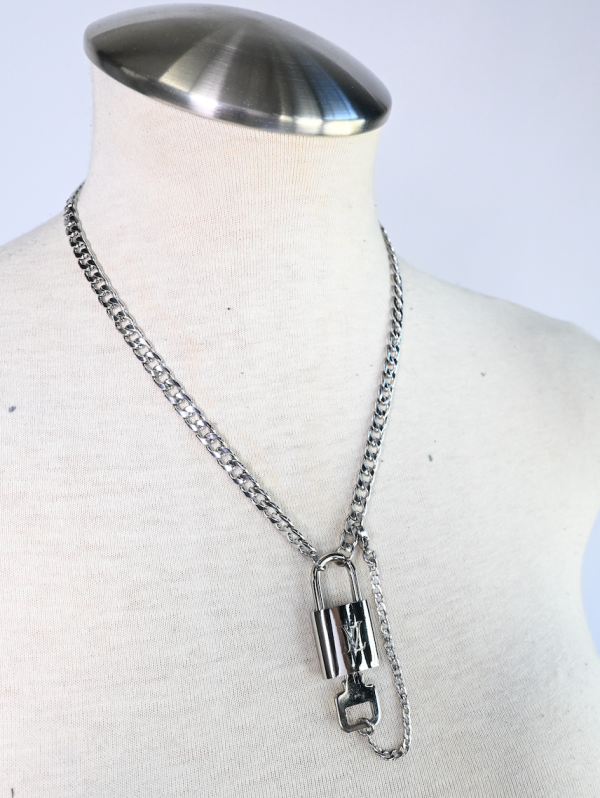 Silver lock necklace on Sale