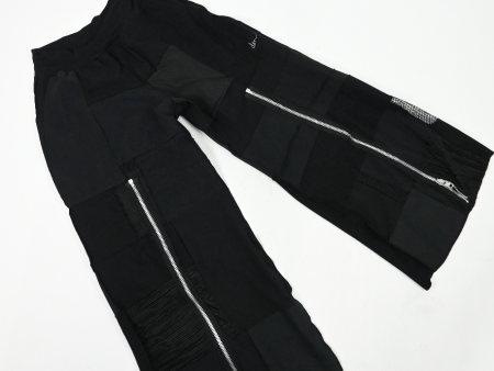 BLACK patch-work wide leg zip pants (Small) Fashion