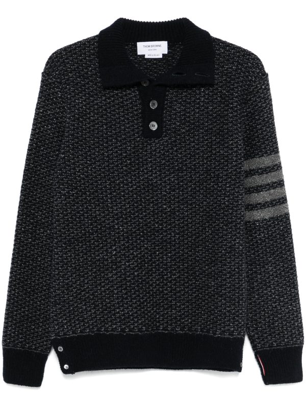 THOM BROWNE - Men Tonal Textured Stitch Funnel Neck Knitwear Online