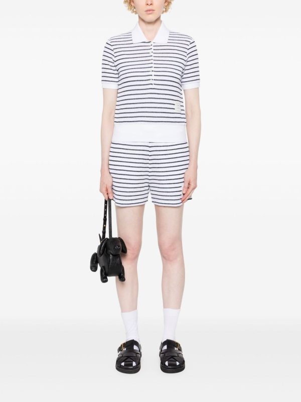 THOM BROWNE - Women Short Sleeve Rib Cuff Polo In Striped Textured For Cheap