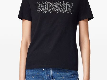 VERSACE - Women Crystal Versace Logo T-Shirt Online