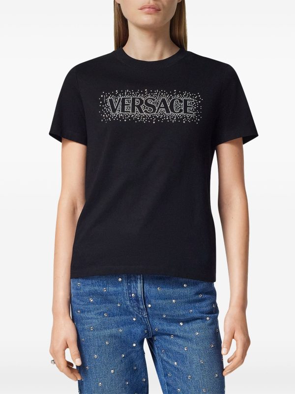 VERSACE - Women Crystal Versace Logo T-Shirt Online