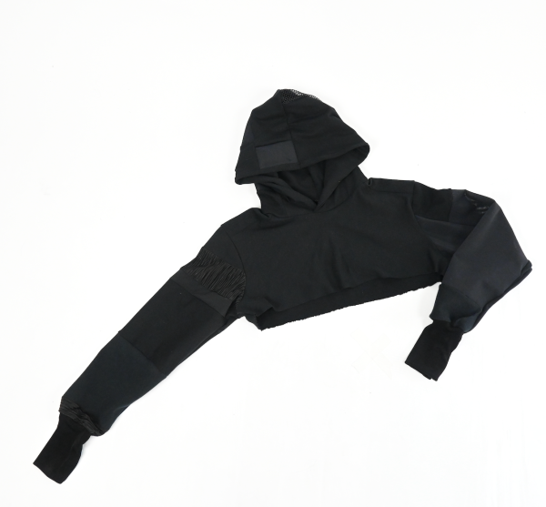 Black patch-work extra crop hoodie Online Hot Sale