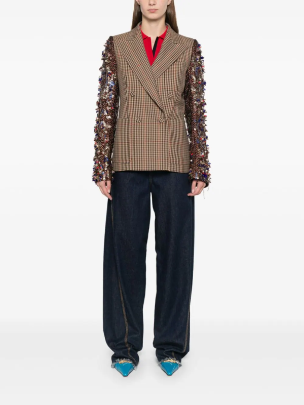 DRIES VAN NOTEN - Women Checked Embroidered Blazer For Discount