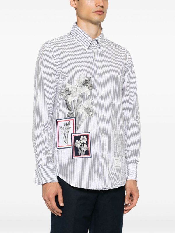 THOM BROWNE - Men Straight Fit L S BD W Satin Fill Stitch Flowers With Applique Shirt Fashion