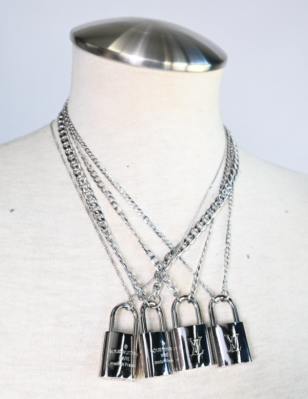 Silver lock necklace on Sale