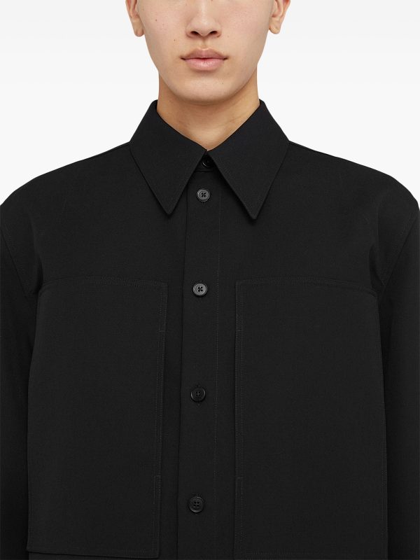 JIL SANDER - Men Long Sleeved Wool Gabardine Shirt Online Hot Sale