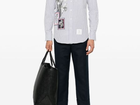 THOM BROWNE - Men Straight Fit L S BD W Satin Fill Stitch Flowers With Applique Shirt Fashion