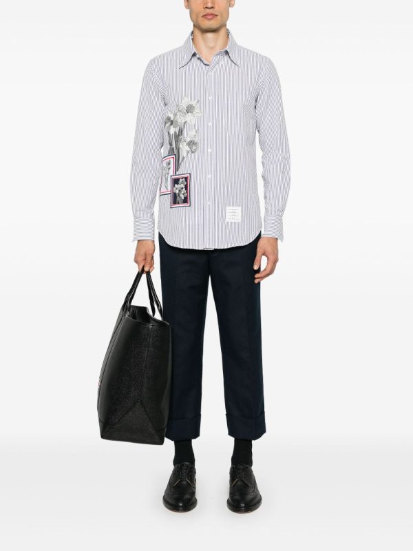 THOM BROWNE - Men Straight Fit L S BD W Satin Fill Stitch Flowers With Applique Shirt Fashion