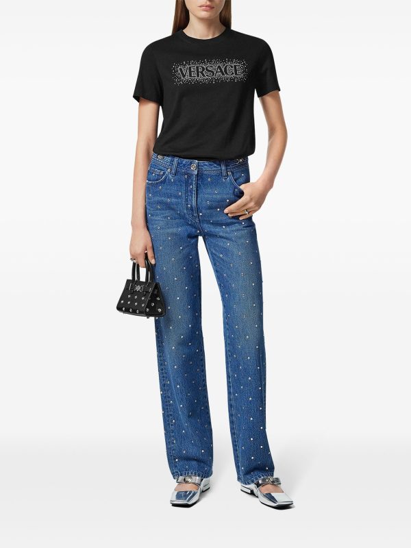 VERSACE - Women Crystal Versace Logo T-Shirt Online