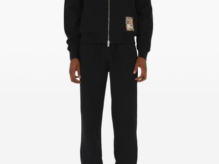 BURBERRY - Mens Check Label Cotton Zip Hoodie Hot on Sale