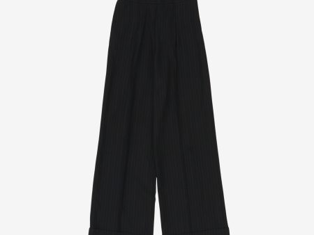 Wool Wide Leg Striped Pleat Trousers on Sale