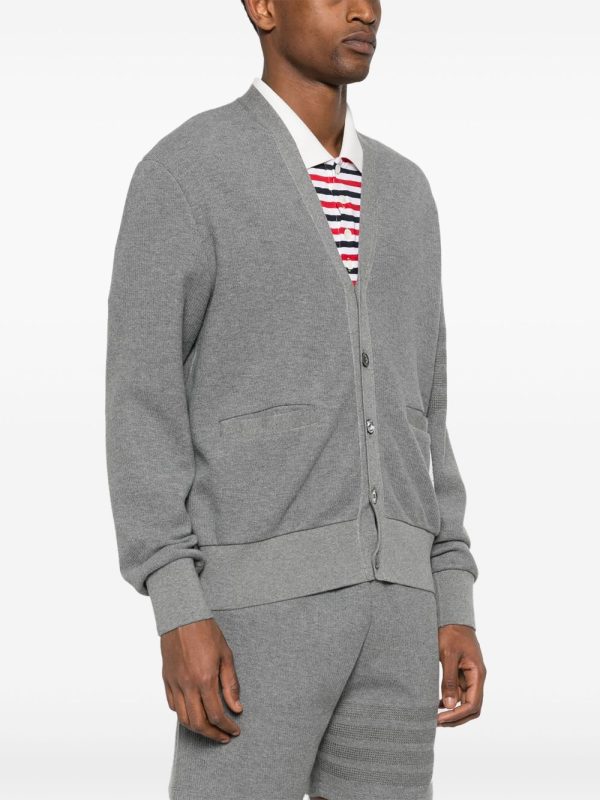 THOM BROWNE - Men Textured Cotton V Neck Cardigan Online now