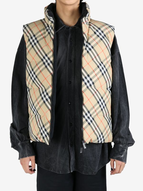 BURBERRY - Men Nylon Check Packable Hood Gilet Online Hot Sale