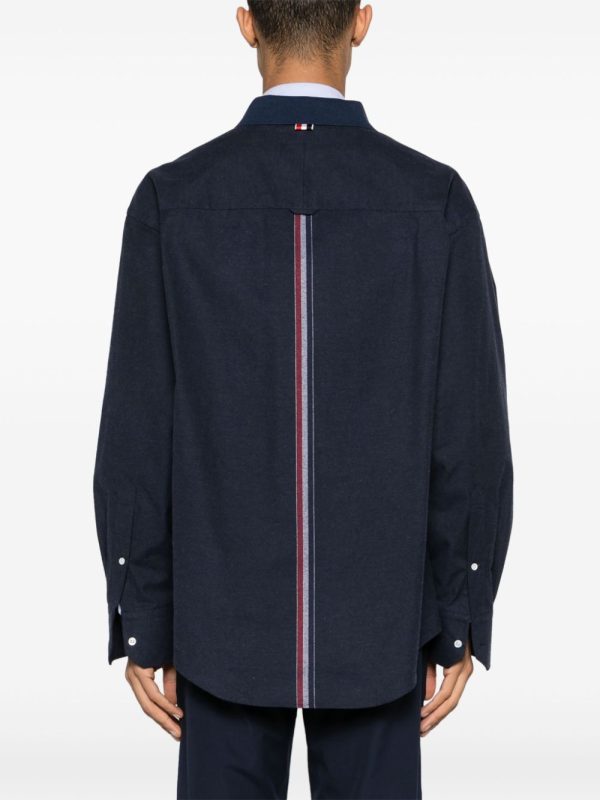 THOM BROWNE - Men Oversized Shirt With Knit Collar In Engineered Rwb Stripe Cotton Flannel For Discount