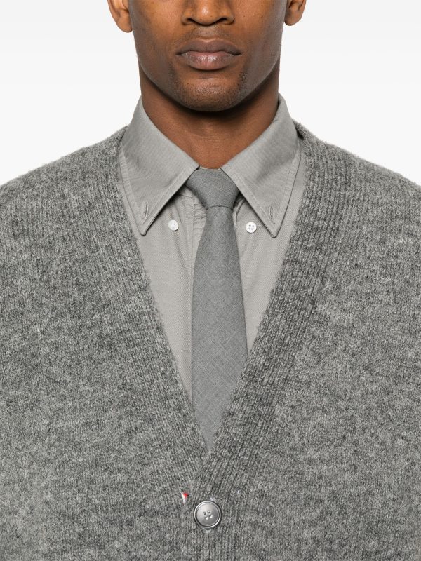 THOM BROWNE - Men Jersey Stitch Exaggerated Fit V Neck Cardigan For Cheap