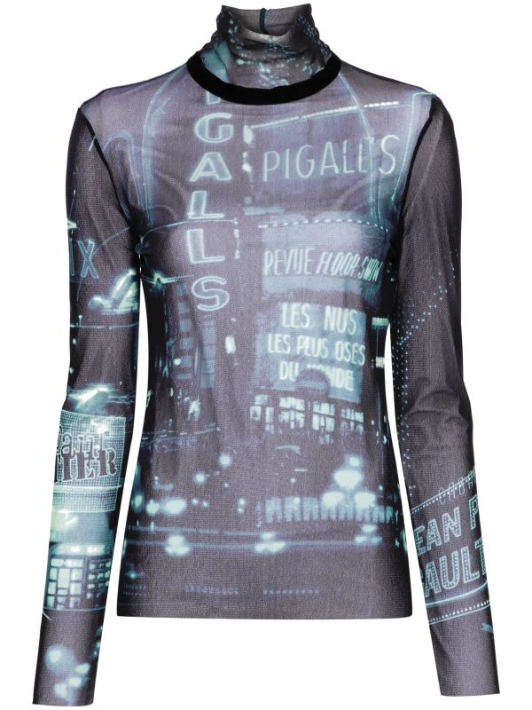 JEAN PAUL GAULTIER - Women Longsleeve Printed  Pigalle  Mesh Top Sale