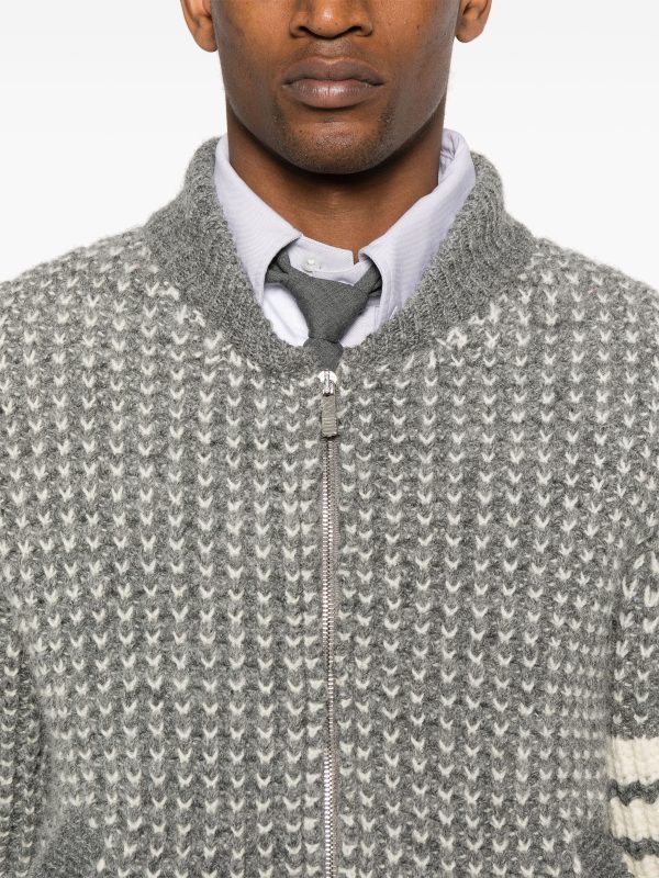 THOM BROWNE - Men Bicolor Tuck Rib Stitch Zip Up Bomber Jacket Fashion