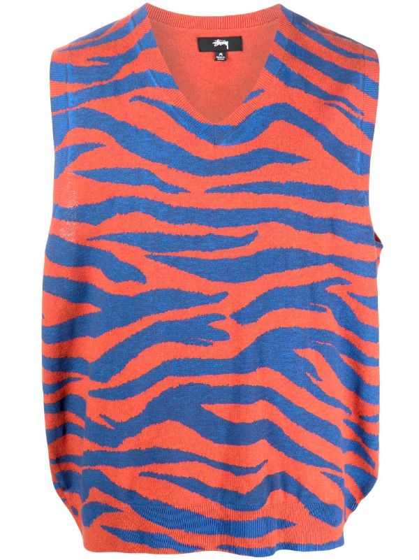 STUSSY - Men Tiger Printed Sweater Vest Discount