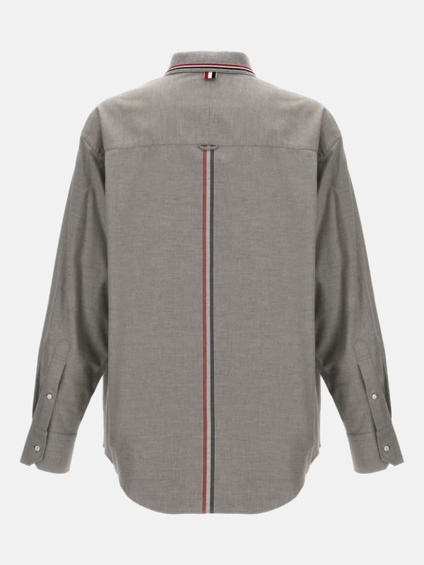 THOM BROWNE - Men Oversized Shirt With Knit Collar In Engineered RWB Stripe Cotton Flannel For Sale