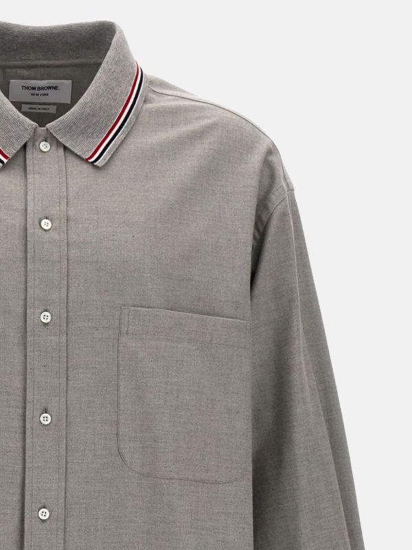 THOM BROWNE - Men Oversized Shirt With Knit Collar In Engineered RWB Stripe Cotton Flannel For Sale