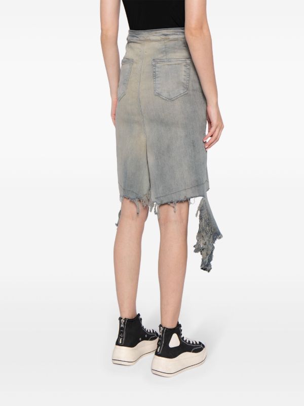 RICK OWENS DRKSHDW - Women Denim Slivered Skirt For Cheap