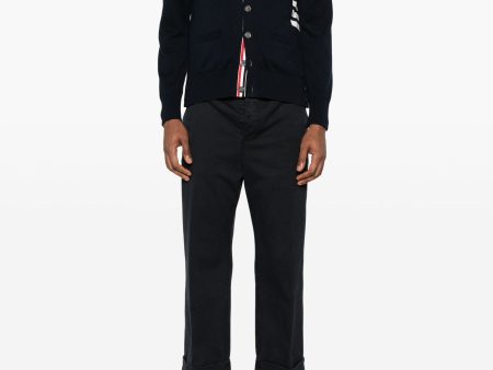 THOM BROWNE - Men Jersey Stitch Relaxed Fit V Neck Cardigan Online Hot Sale