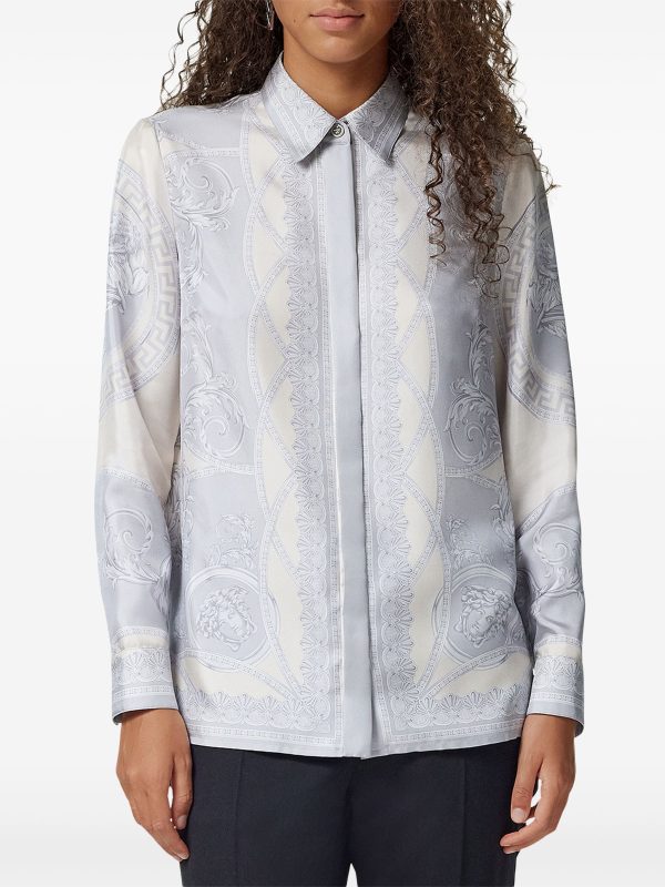 VERSACE - Women Coupe Des Dieux Barocco Foulard Silk Twill Formal Shirt Online Sale