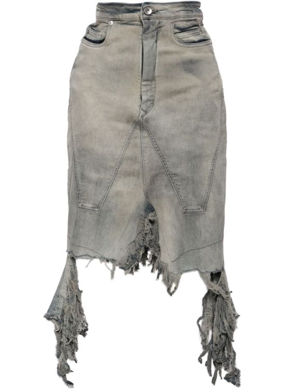 RICK OWENS DRKSHDW - Women Denim Slivered Skirt For Cheap