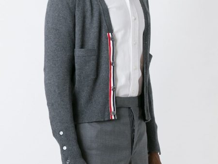 THOM BROWNE - Men Classic V Neck Cardigan With White 4 Bar Stripe In Cashmere For Sale