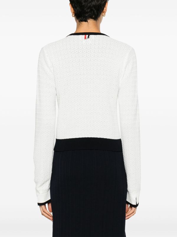 THOM BROWNE - Women Pointelle Tuck Stitch Crewneck Cardigan In Cotton Cheap