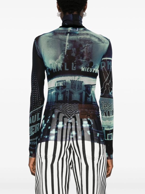 JEAN PAUL GAULTIER - Women Longsleeve Printed  Pigalle  Mesh Top Sale