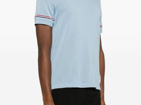 THOM BROWNE - Men Short Sleeve Rib Cuff Tee In Light Weight Cotton Knit W Rwb Stripe Online Sale