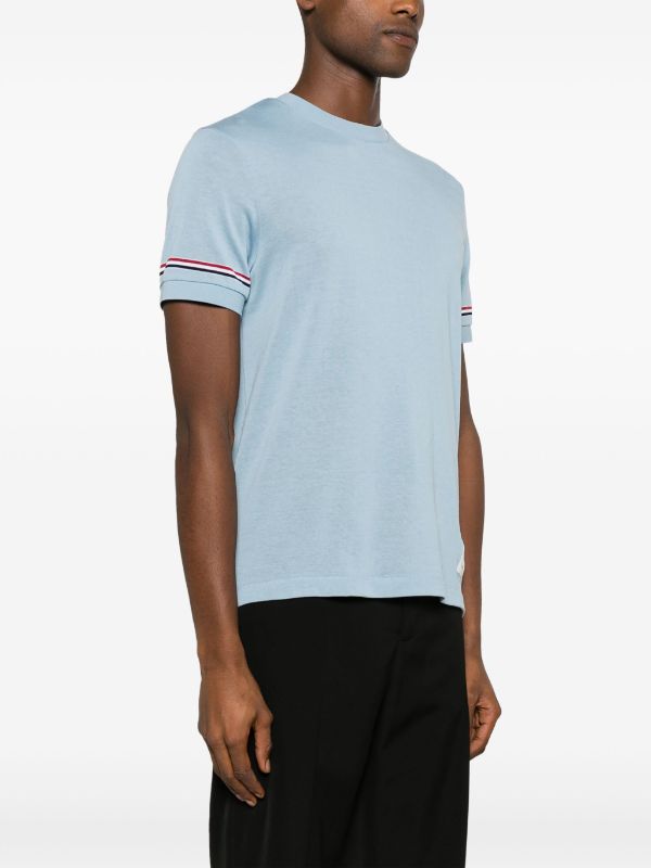 THOM BROWNE - Men Short Sleeve Rib Cuff Tee In Light Weight Cotton Knit W Rwb Stripe Online Sale