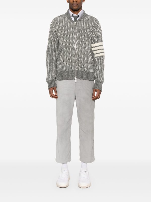 THOM BROWNE - Men Bicolor Tuck Rib Stitch Zip Up Bomber Jacket Fashion